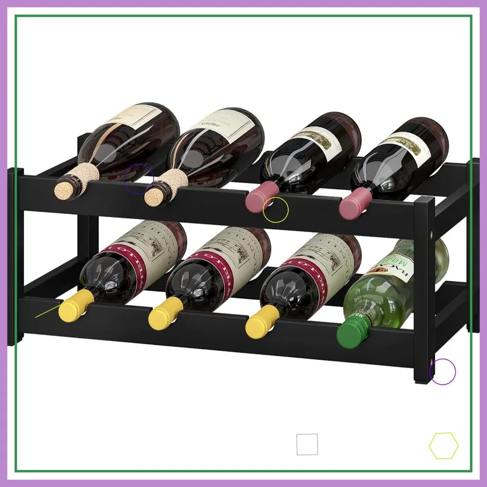 

8 Bottle Bamboo Wine Rack 2-Tier Countertop Storage Holder for Kitchen Bar Pantry Cellar Black