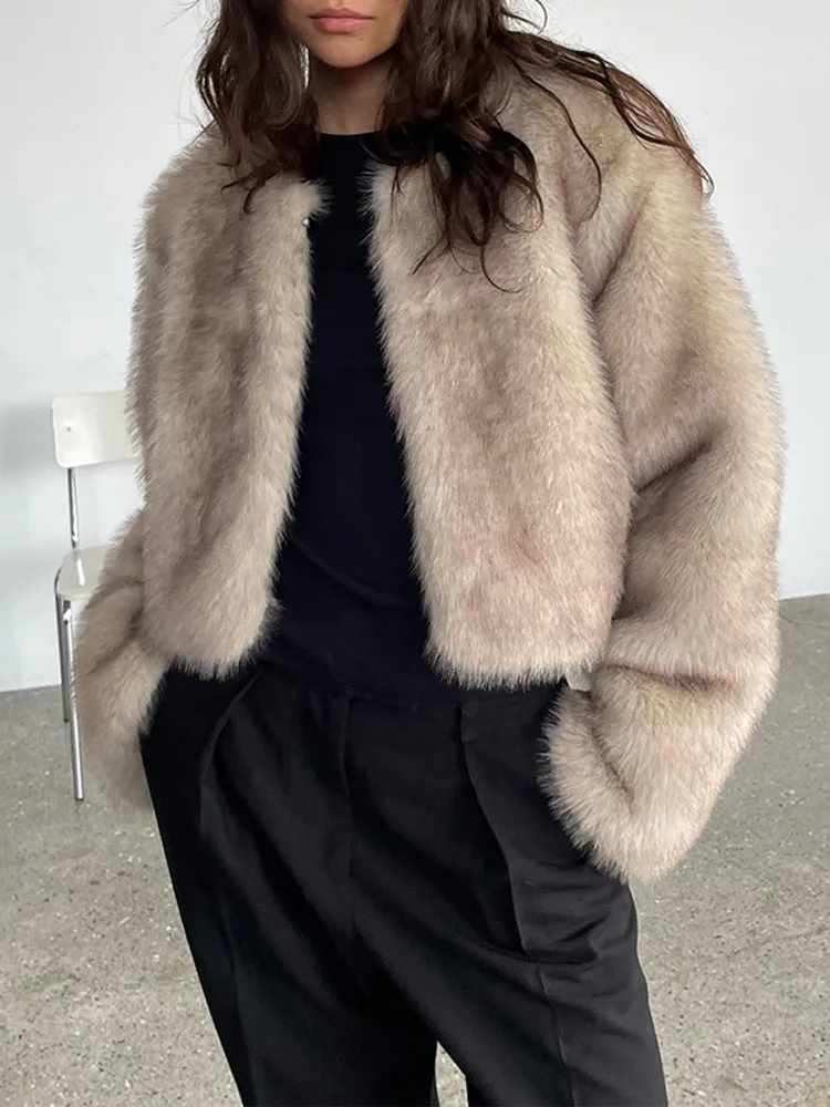 Fashion Fluffy Faux Fur Coat For Women Winter Elegant Loose Long Sleeve Jacket Female Luxury Thick Lady High Street Outerwear