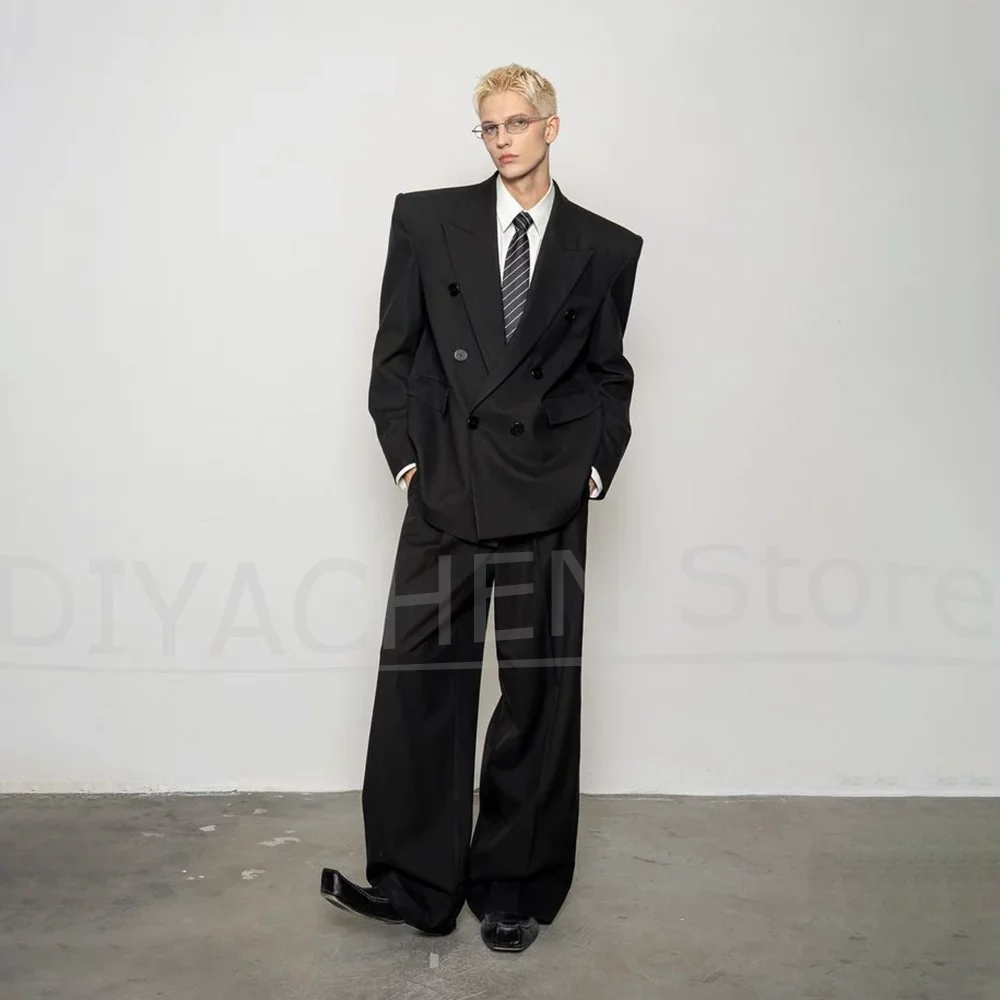 

Men Oversized 2 Piece Suit Peak Lapel Double Breasted Loose Fit Blazer And Trousers Streetwear Business Party Wedding Tuxedo