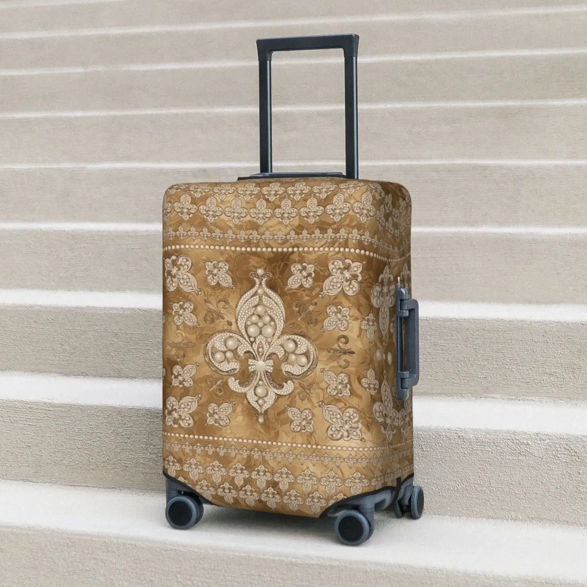 Fleur-de-lis Funda protectora para maleta de lujo con perlas y doradas, fundas protectoras elásticas para equipaje de viaje de 18 a 32 pulgadas