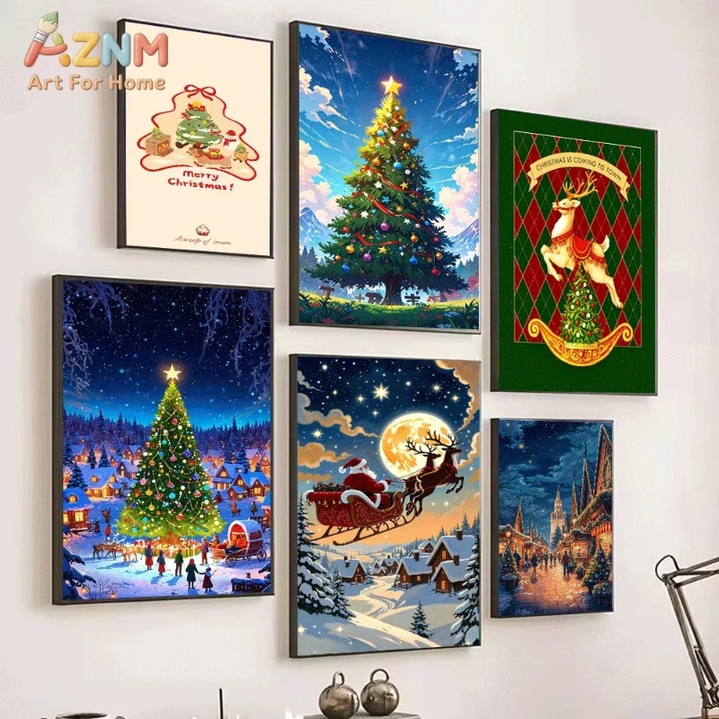 Christmas Gingerbread Man Collage Canvas Wall Art Xmas Holiday Poster For Bedroom Living Room Home Background Decoration Unframe