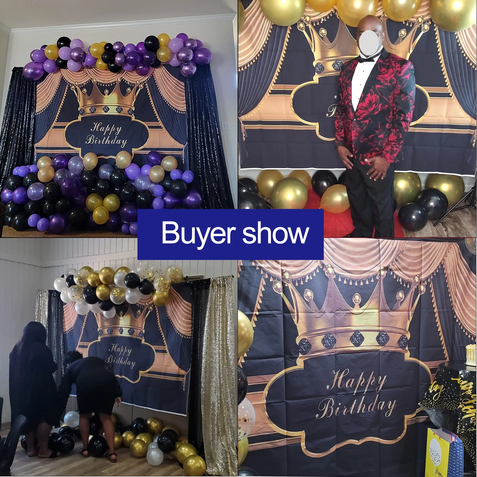 Royal Black or Blue Curtain Birthday Party Backdrop Decor Prince Gold Crown Diamond Photography Background Man Boy Photozone