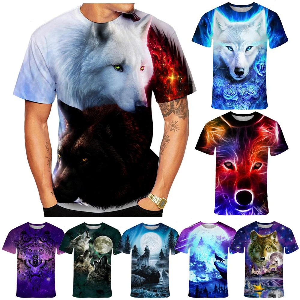 

Новая модная футболка с 3d принтом животного волка, мужская и женская летняя повседневная рубашка с коротким рукавом и круглым вырезом, топ