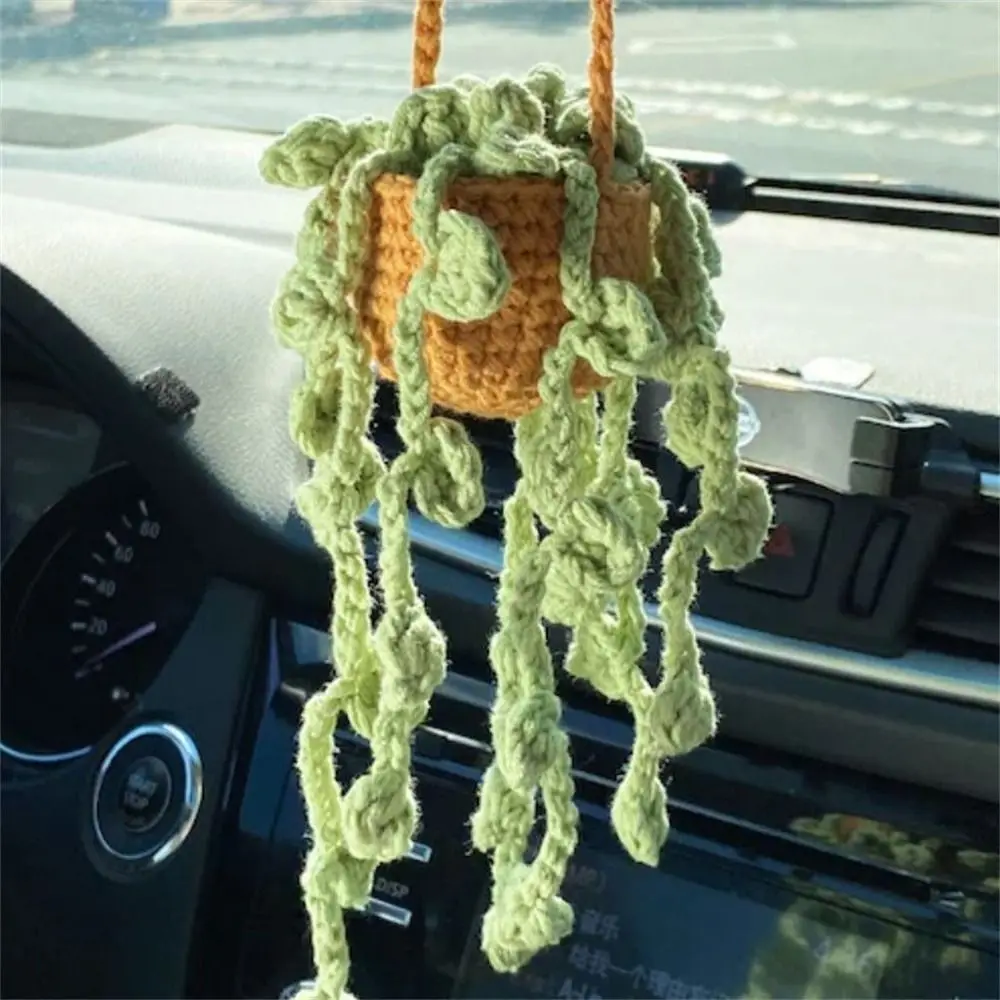 

Mirror Hanging Handmade Car Decor Car Potted Plants Pendant Car Basket Hanging Crochet Potted Pendant Plant Crochet Pendant
