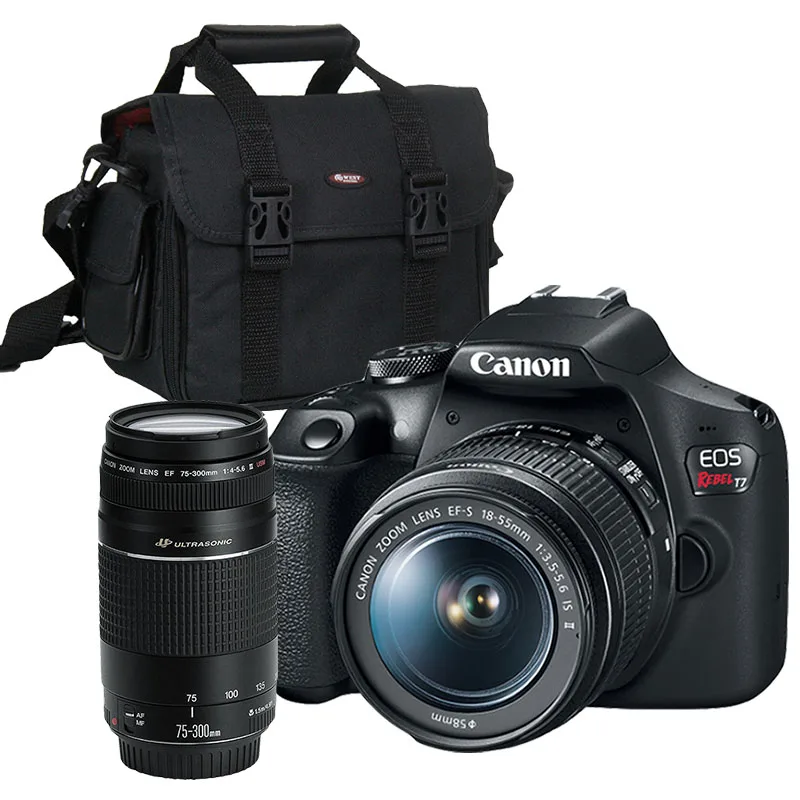 Canon T7 Camera + EF Lens 75-300mm f/4-5.6 + Lens 18-55mm + Bag