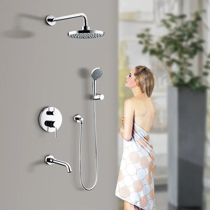 Suitable Wall-Mounted Three-Function Brass Shower Head Polished Brass Ceramic