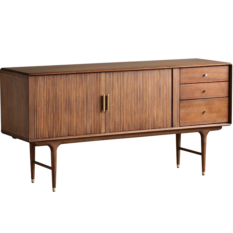 

Nordic Mid-Ancient Industrial Style Shutter Door Solid Wood Side Cabinet Simple Retro Walnut Color Storage Cabinet