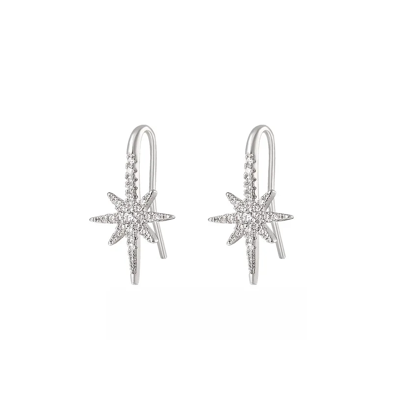 Fashion Luxury Shiny 925 Sterling Silver Zircon Octagonal Star Stud Earrings for Women Exquisite Jewelry Accessories Colorfast