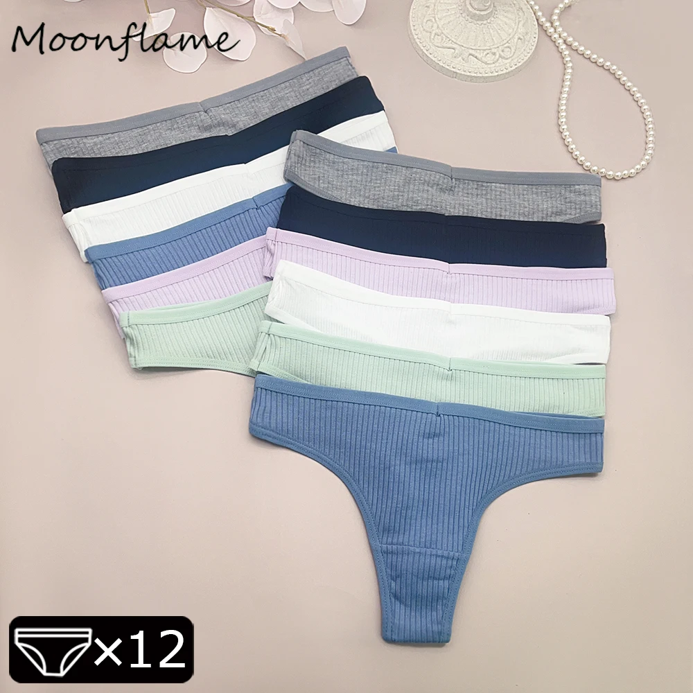 

Moonflame 12Pcs Wholesale Cotton Underwear Women's V Waist Thongs Girls Sports Panties T Back Soft Breathable Lingerie