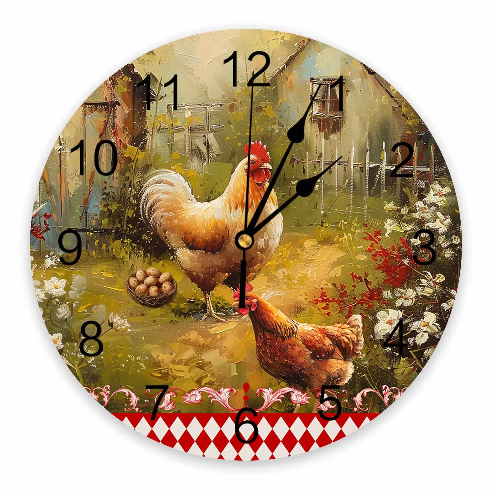 Retro Country Farm Hen PVC Wall Clock Bedroom Decoration Wall Clock Modern Design Home Decore Wall Digital Clock