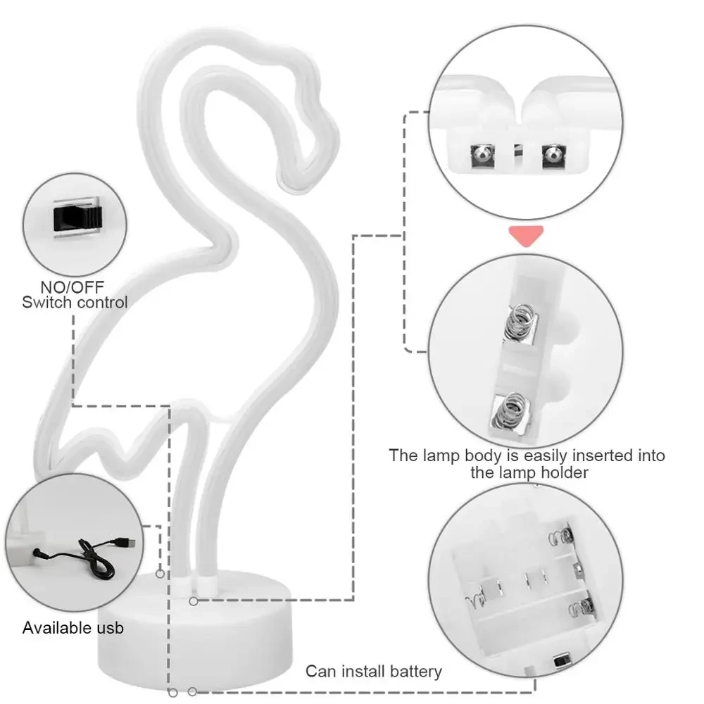 Luces de neón LED coloridas con forma de Cactus y flamenco, lámpara de señal de neón con forma de piña y árbol de coco, alimentación por USB y