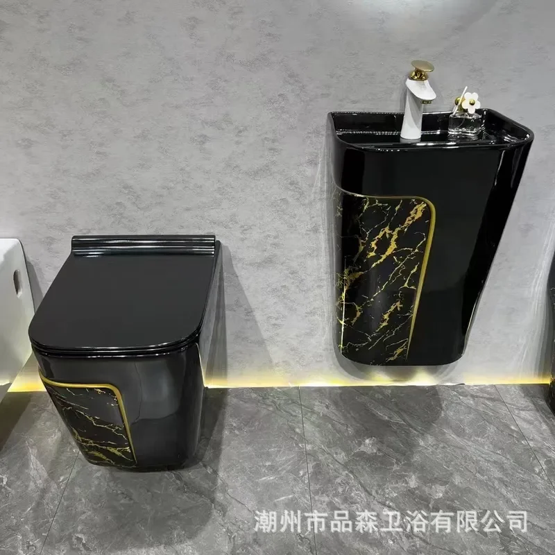 2026 Summer Chaozhou Black Floor Mounted Toilet Smooth Flushing Daily Household Use