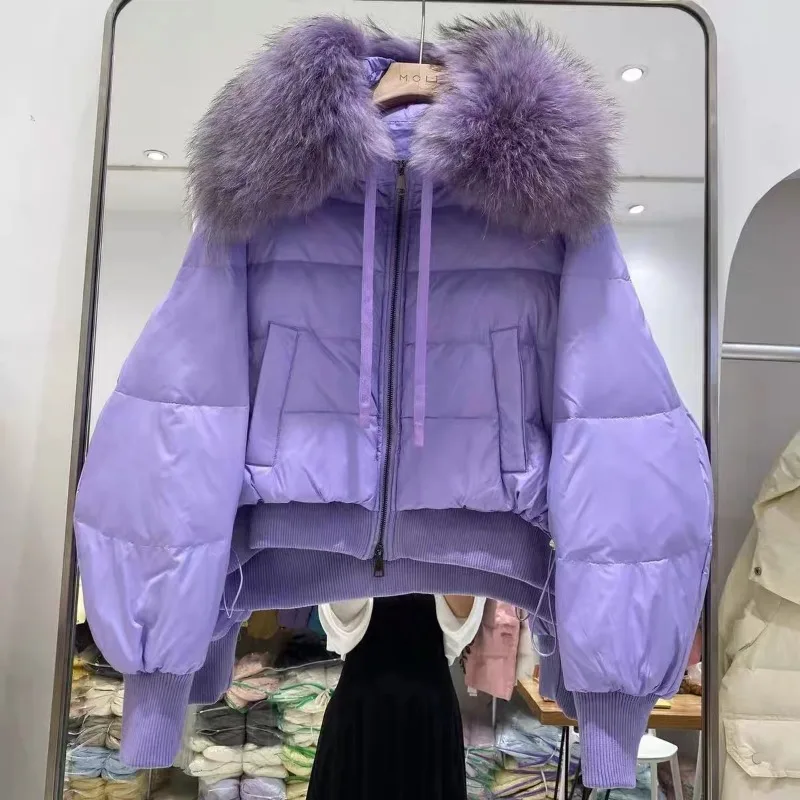 Luxury Women's Winter New Versatile Large Fur Collar Raccoon Fur White Duck Down Down Jacket Coat Comfortable Warm Fashionable