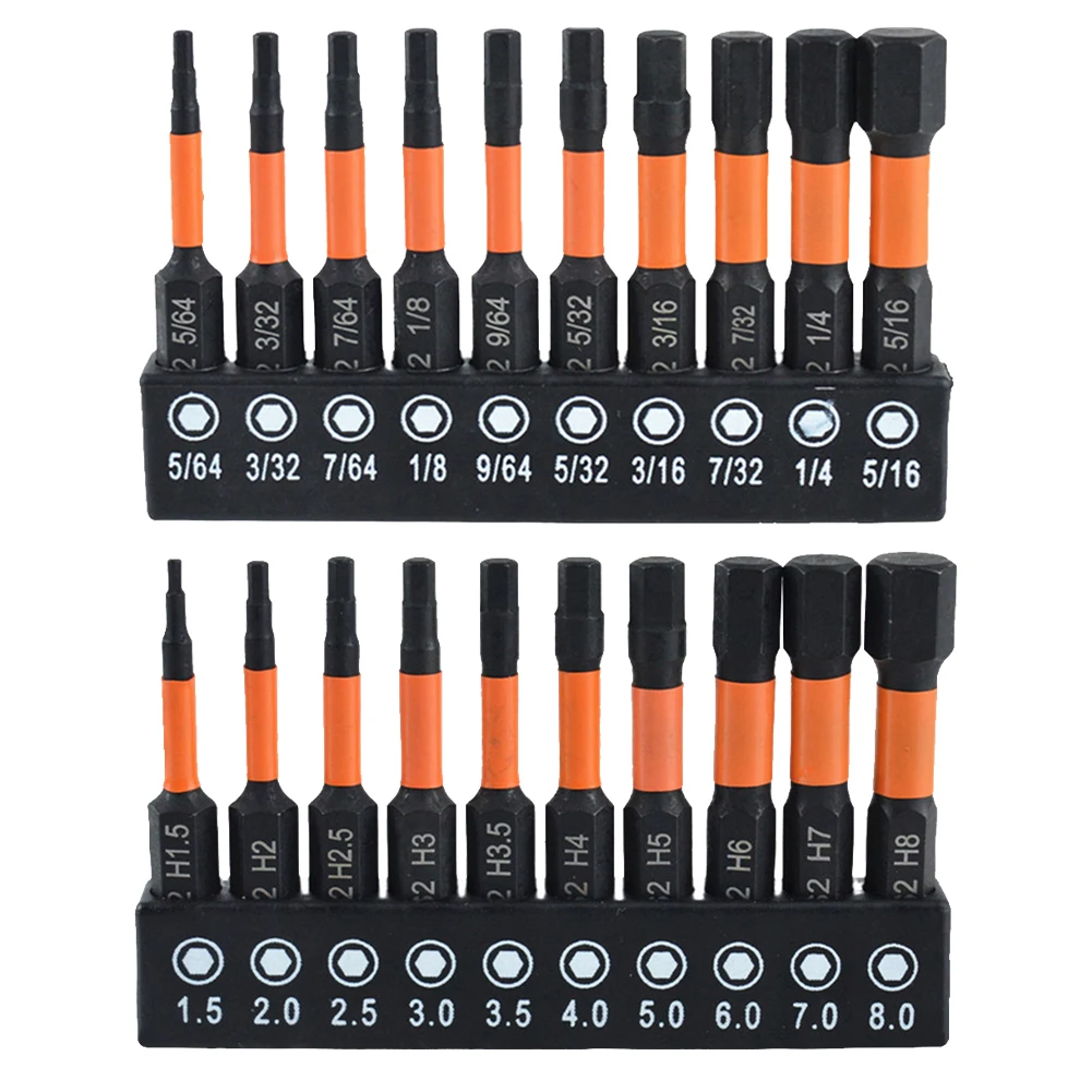 10/20PCS Magnetic Allen Wrench Drill Bit Set Metric & Imperial Impact Hex Head Screwdriver Bit Set 1/4 Inch Hex Shank Hex Bit