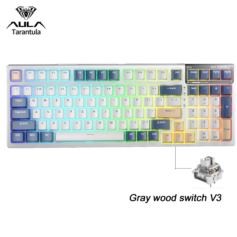 AULA F98 Gaming Mechanical Keyboard Full-size Three-mode Bluetooth/2.4G/USB-C Backlight 99 Keys Customized keyboard for PC MAC