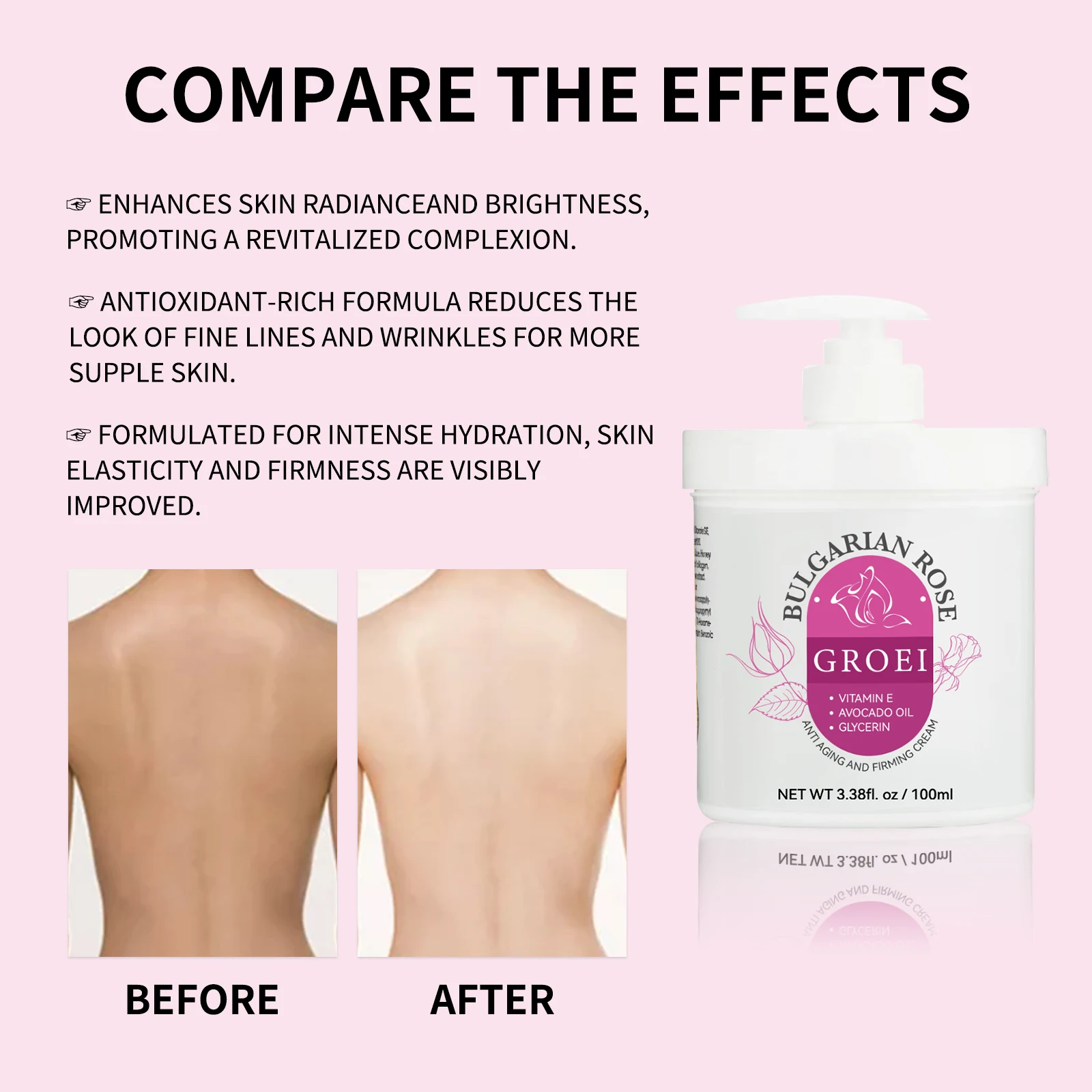 GROEI Crema de aceite de aguacate y rosa mosqueta 100 ml Crema hidratante reafirmante y iluminadora para la piel nutritiva y brillante