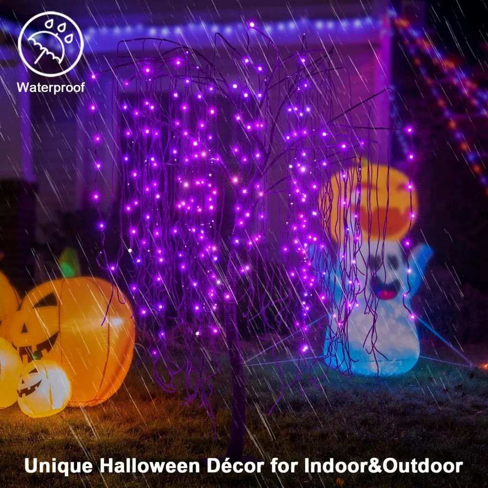 7 Feet Halloween Willow Tree with Spiders, 256 LED Lights for Home, Festival,Nativity, Party, and Christmas Decoration