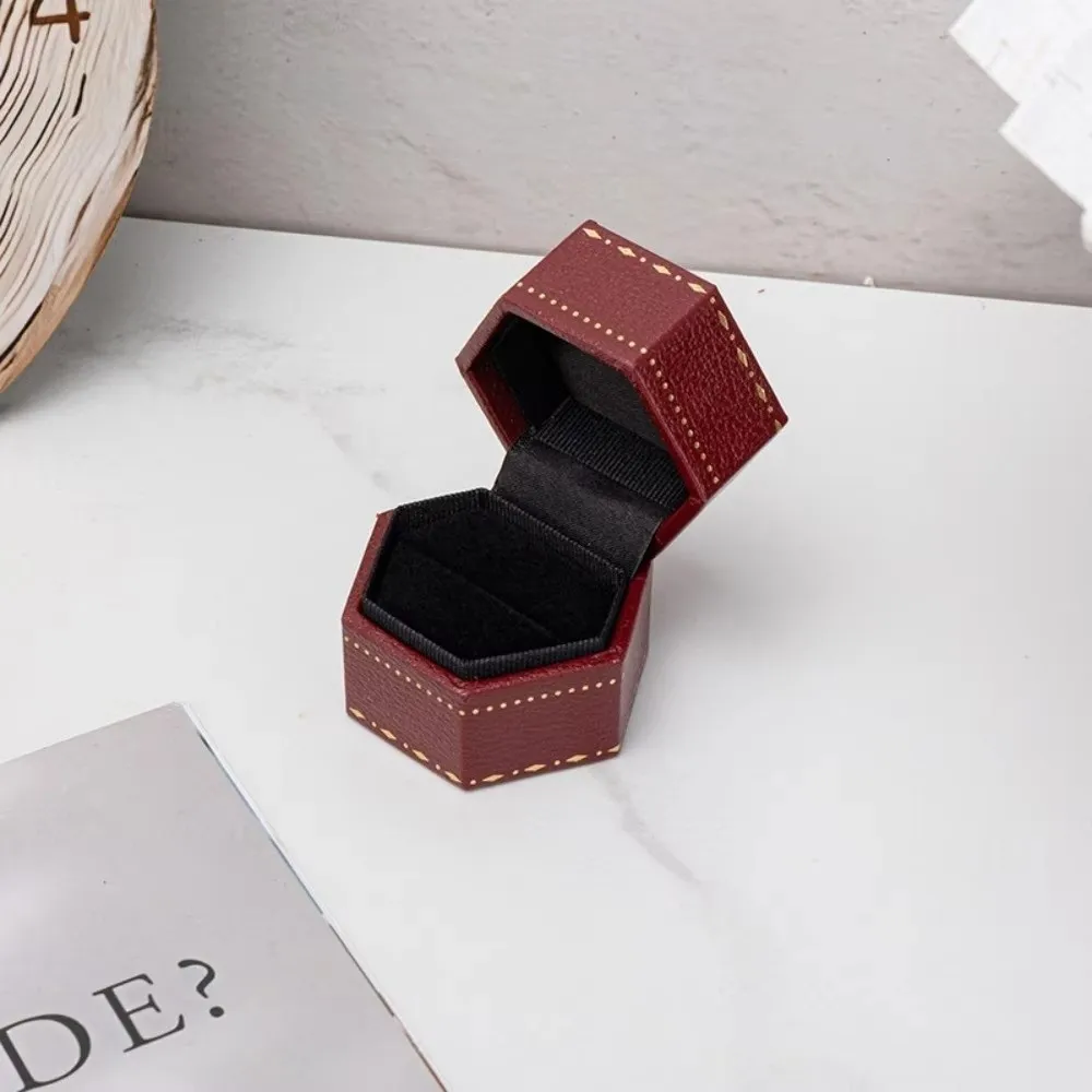 Retro Hexagonal Mini Ring Box Compact Print Pattern Gift Packaging Case Flip Cover Jewelry Organizer Box For Wedding Ceremony