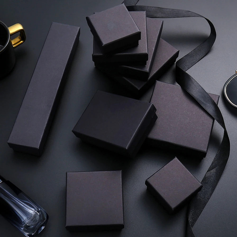 1PCS Black Square Jewelry Display Gifts Box Organizer Engagement for Ring Earring Brooch Necklace Bracelet Packaging Boxes