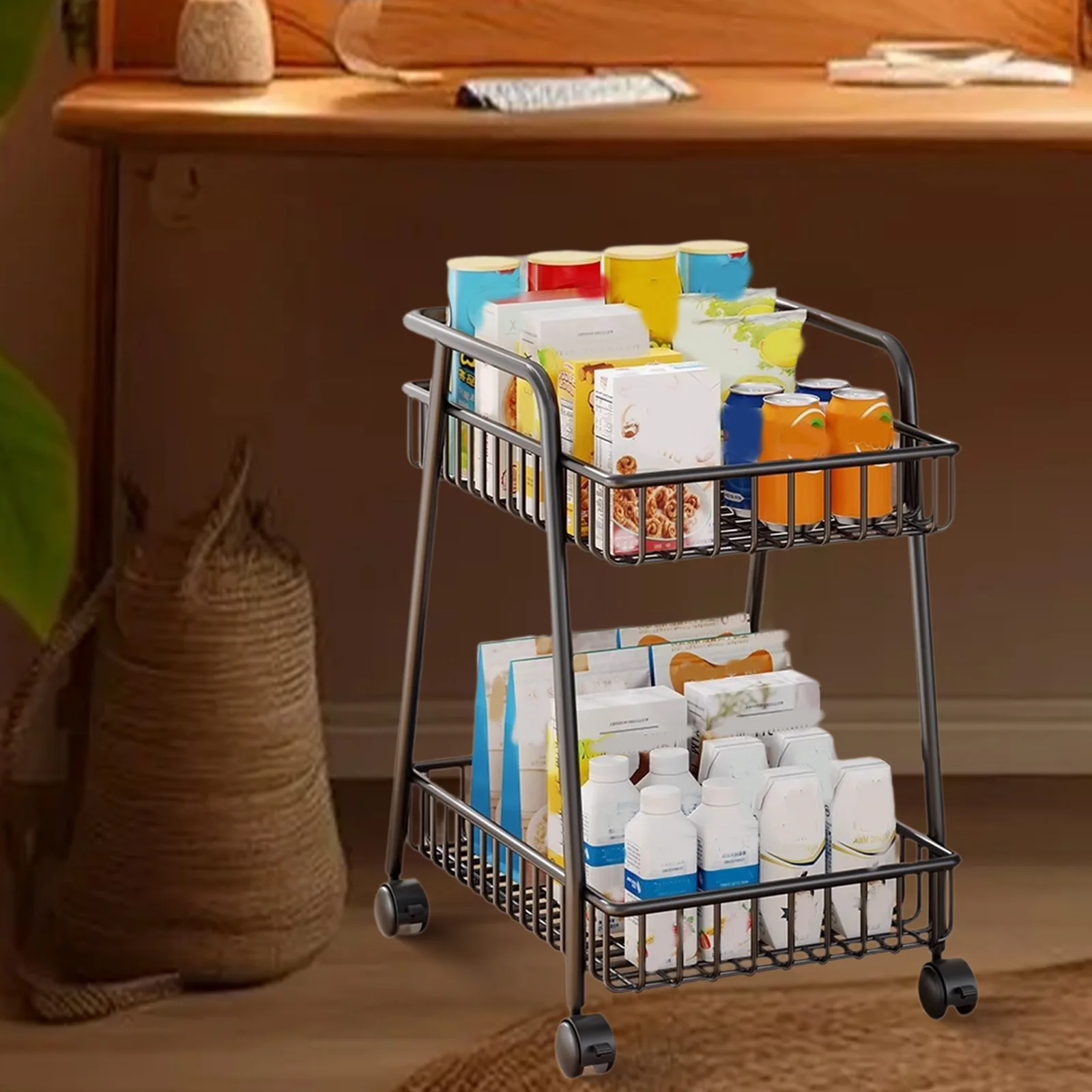 

Rolling Cart Organizer with Casters Movable Storage Cart Versatile Storage Trolley for Dorm Snack Beverage Home Kitchen Cart