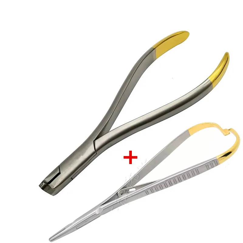 Bundle of Distal end Cutter Large Handle TC Inserts Gold Plated and Mathieu Pliers 5.5