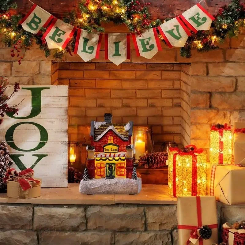 

Glowing Christmas Cabin House with Led Lights Christmas Story Village Houses Festival Ornament Christmas Atmospheres Decor Props