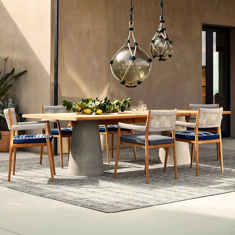 #Courtyard Villa Outdoor Leisure Teak Tables And Chairs Patio Garden Waterproof And Sunscreen Swimming Pool All-weather Furnitur