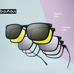 X3171 BAUHAUS DESIGN 4 In 1 Magnet Polarized Clip Glasses Frame Men Optical Myopia Clip Glasses For Men Eyeglasses Frame