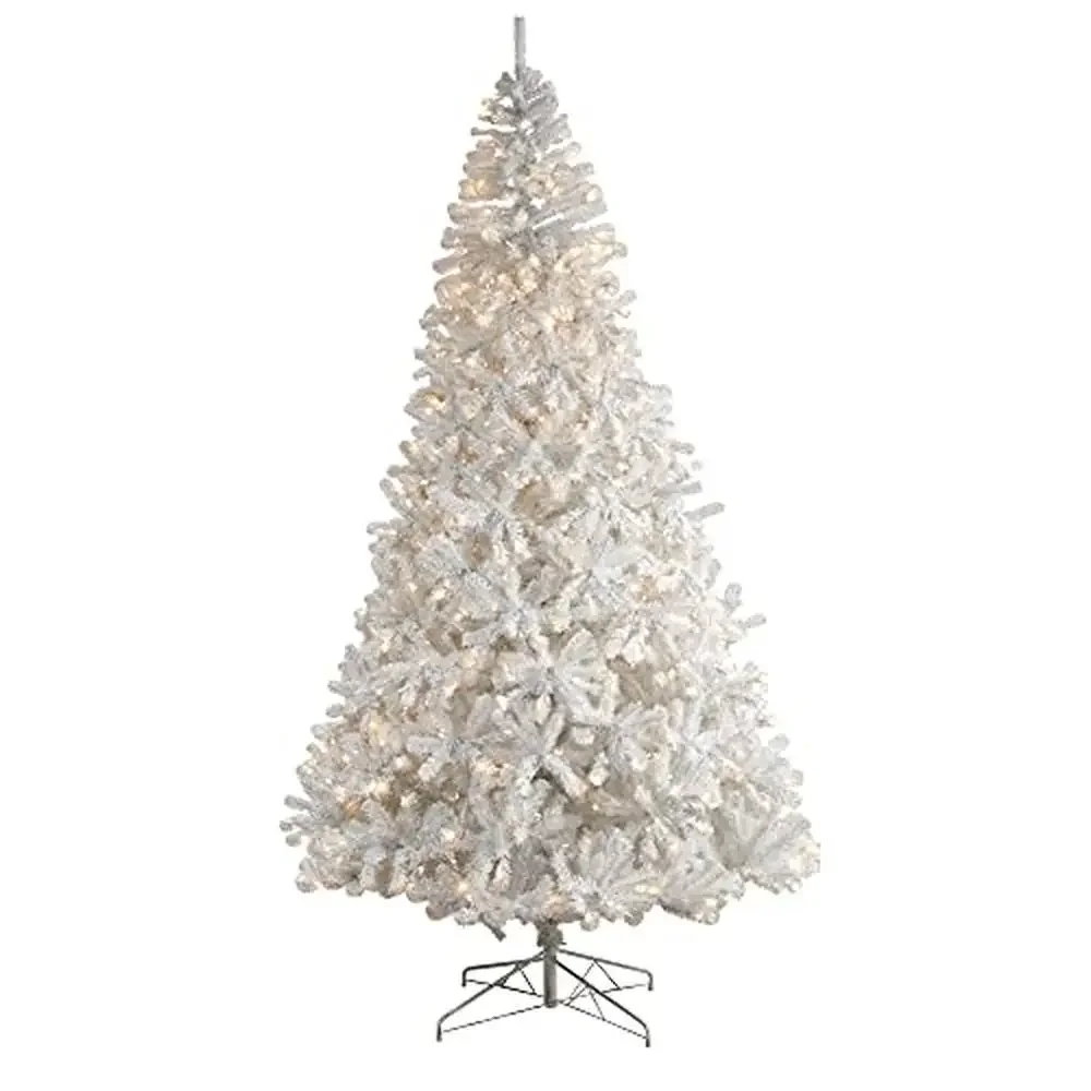 10ft. Artificial Christmas Tree White 2200 Bendable Branches 800 LED Lights Metal Stand Snow-Like Seasonal Décor Stabilized