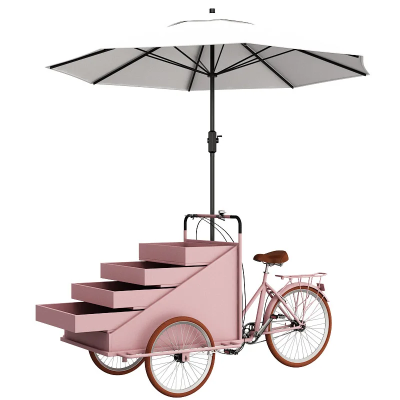 Upside down donkey three-wheel stall promotion rack dining car, mobile snack car float, booth car drink coffee car