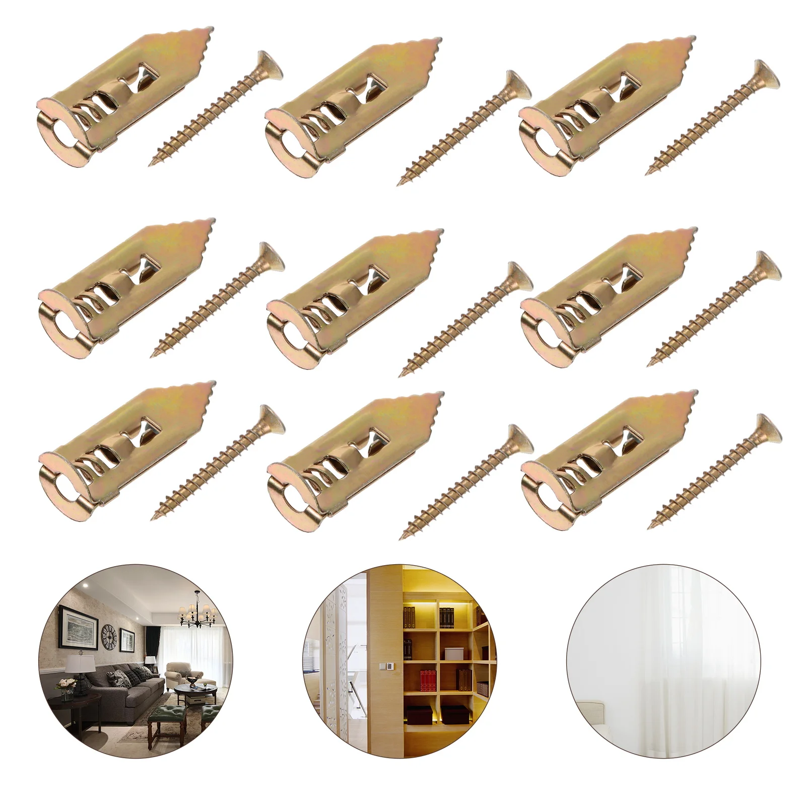 

100pcs Plasterboard Anchors Screws Kit Metal Wall Fixing Hardware Drywall Anchor Kit Home Expansion Screws Golden