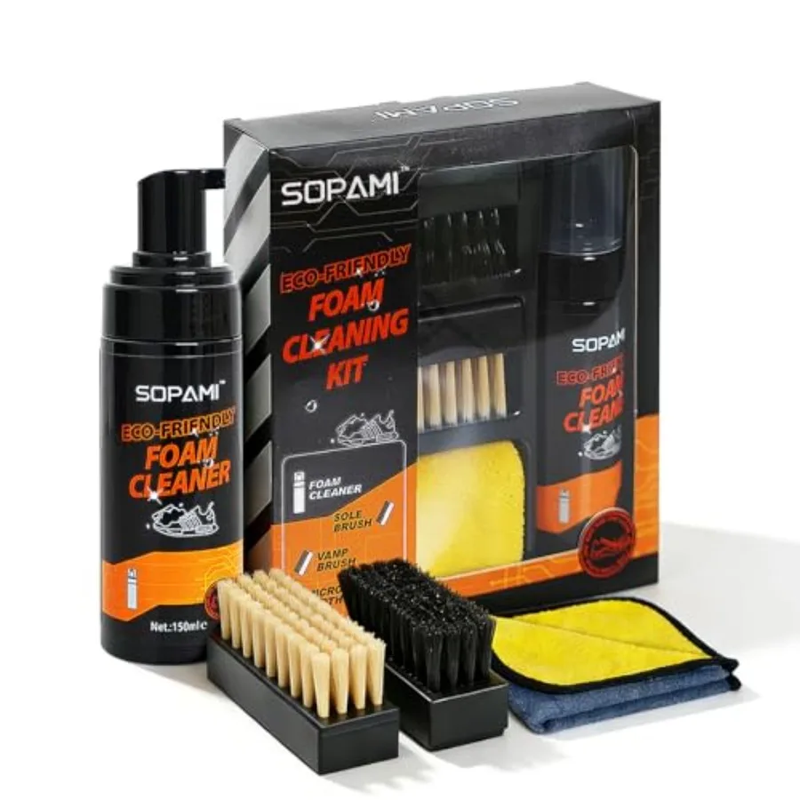 

SOPAMI Shoe Cleaning Kit Premium Foam Shoe Cleaner with Soft and Stiff Bristle Brushes and Microfiber Towels Shoe Cleaner for G
