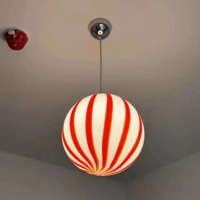 

Modern Colorful Stripe Ceiling Chandelier Glass Ball Pendant Lights Creative Bedroom Restaurant Kitchen Living Room Hanging Lamp