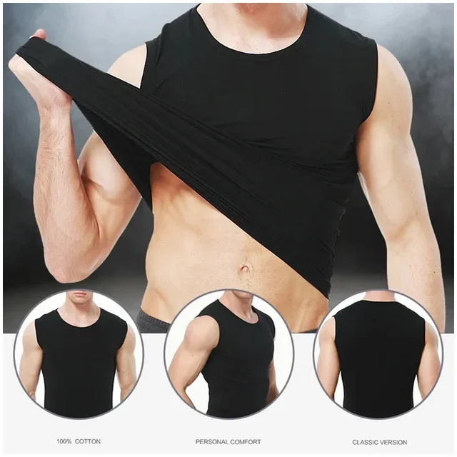 1/3-częściowa męska obcisła bawełniana kamizelka bez rękawów z kolorem tła zapewniającym wygodę podczas ćwiczeń i fitnessu T-shirt bez rękawów z