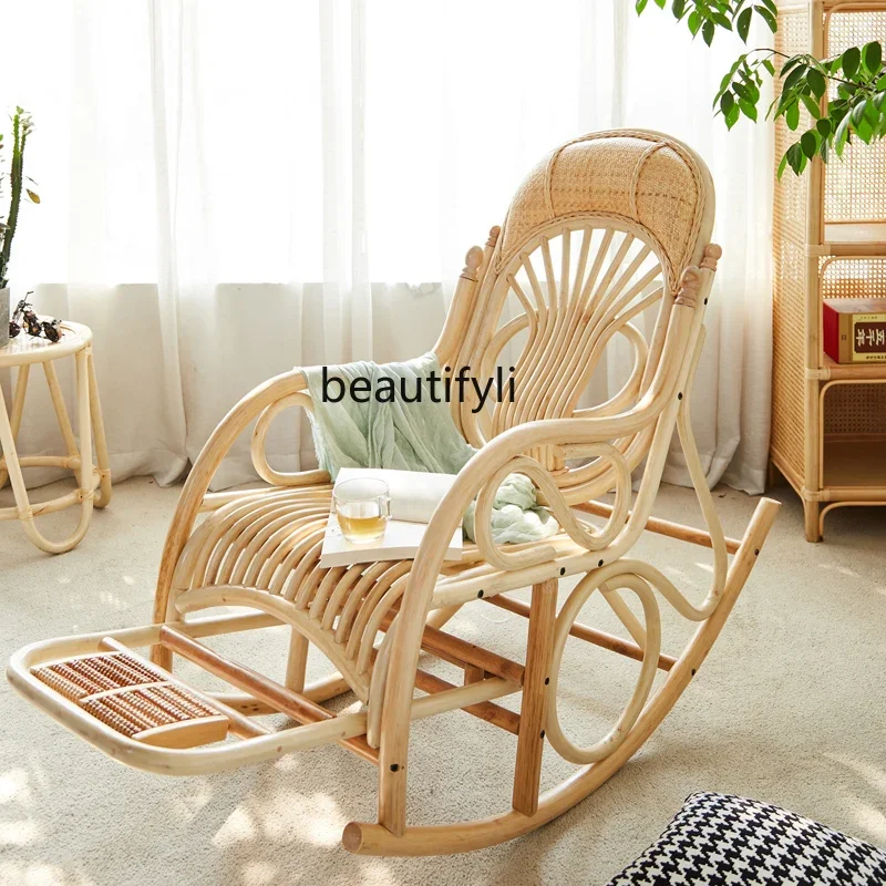 Rattan Rocking Chair Indonesia Real Rattan Lazy Rocking Chair Balcony Single Leisure Chair Recliner