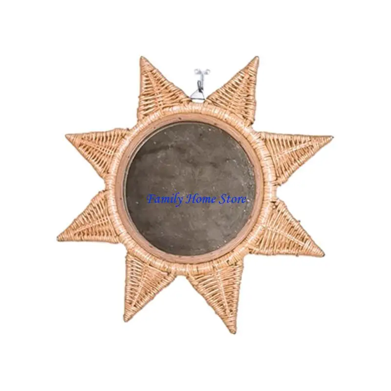 

P0UF Makeup Mirror Rattan Innovative Art Decor Wall Mounted Mirrors for Home Bedroom