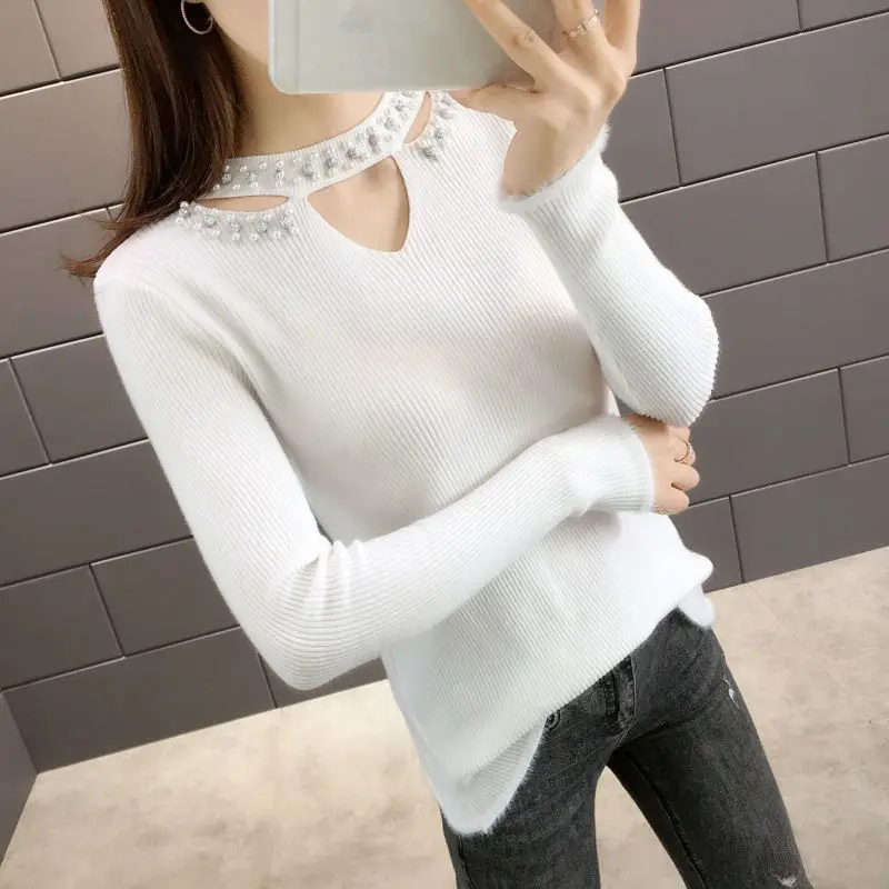 Slim Simplicity Knitting Elegant Pullovers Top Autumn Winter Women Clothing Long Sleeve Solid Vintage Sweaters Fashion Casual