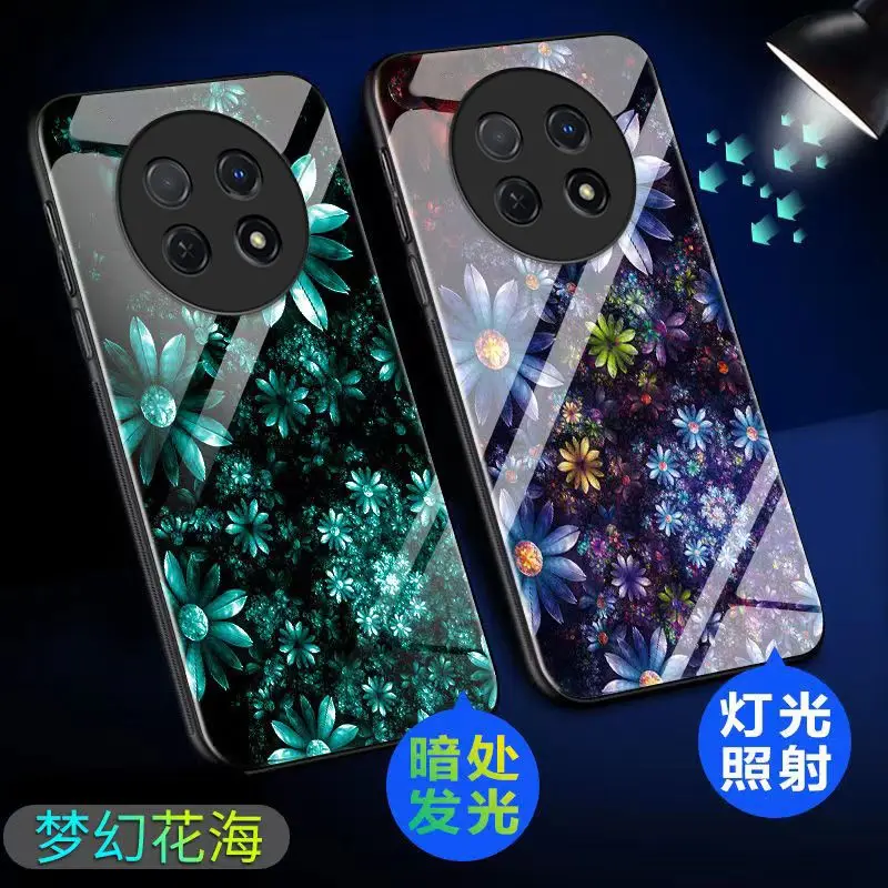 Luminous Tempered Glass Phone Case For Huawei Enjoy 60X Case Dark In Back Cover For Huawei Enjoy60x Case Cover Flowers