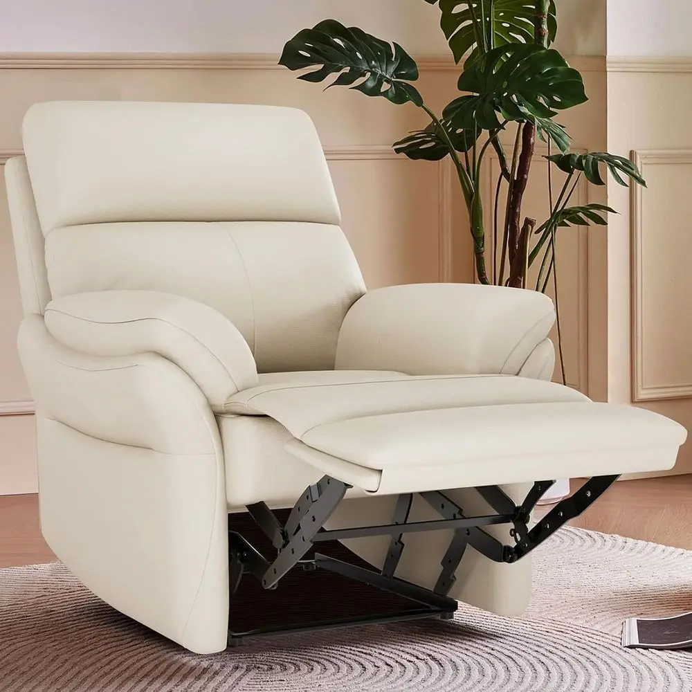 

High-Quality Top Grain Leather Recliner, Suitable for Living Room, Theater, or Bedroom, Beige