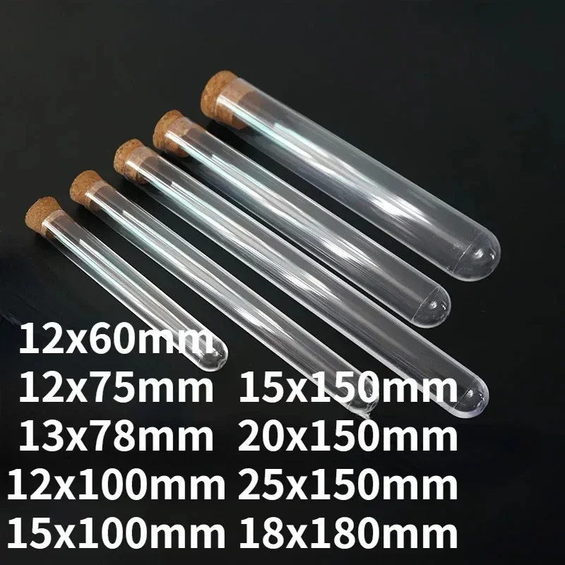 50 Pcs Clear Plastic Test Tube With Cap 12x75mm U-shaped Bottom Long Transparent Test Tube Lab Supplies