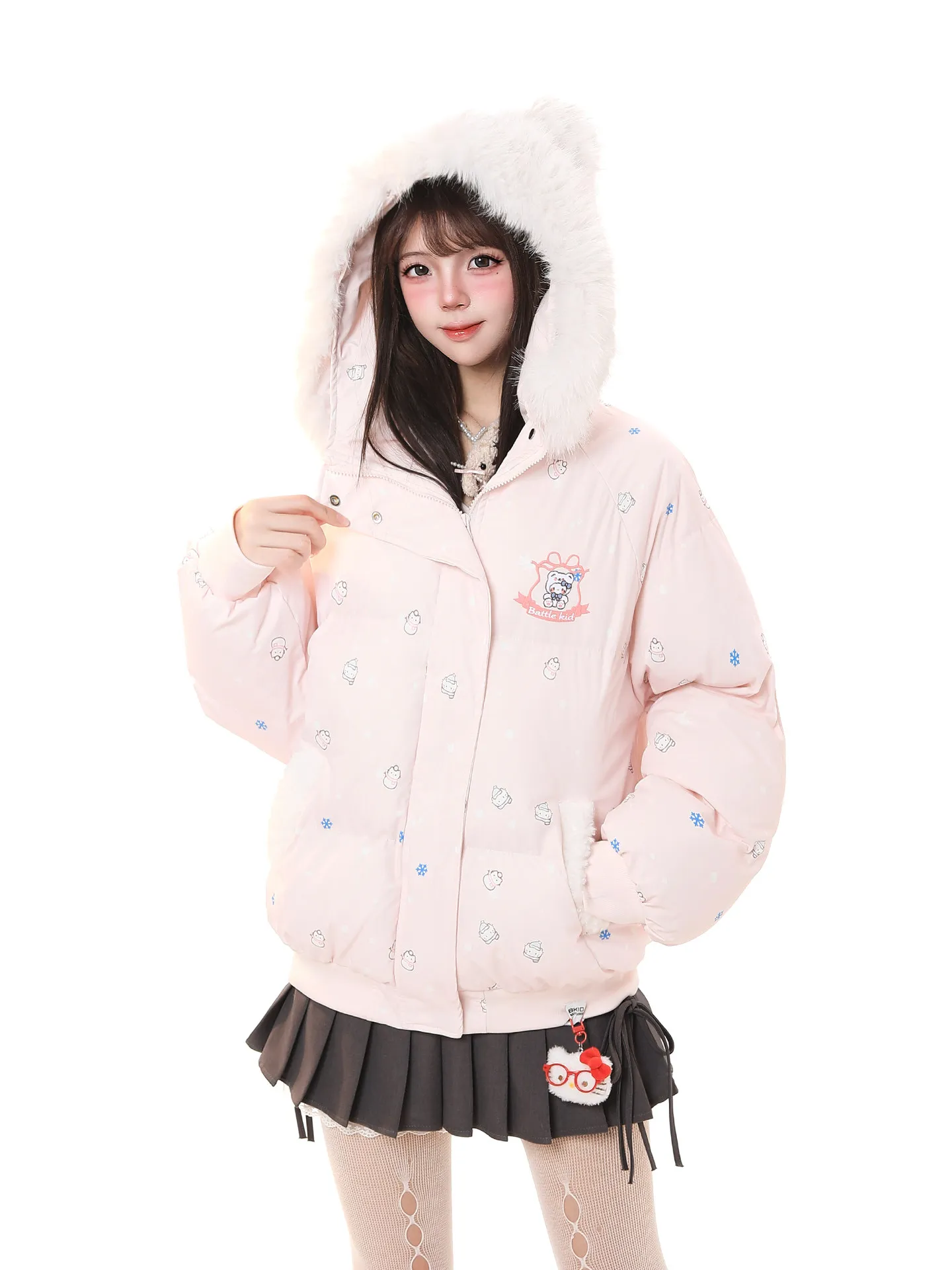Cute Sweet Cartoon Print Hooded Cotton Jacket Women's Winter Soft Plush Atmosphere Super Lovely Bread Brand Unbranded Loose F...
