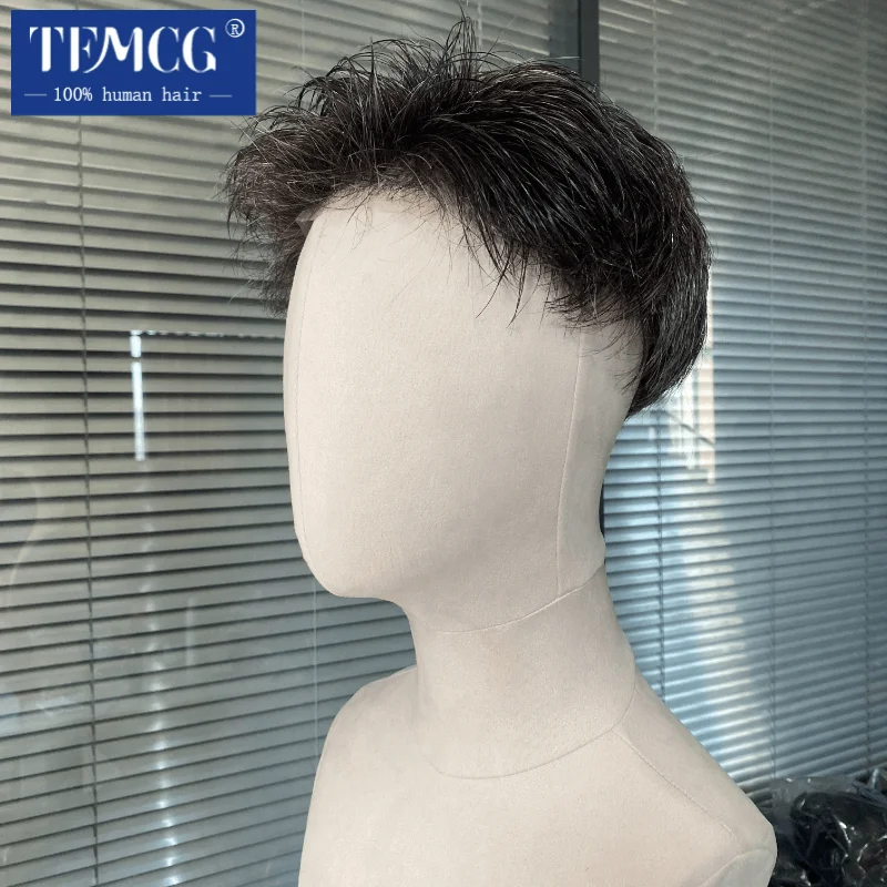 Pre Styled Male Hair Prosthesis Knotted 0.08-0.1mm Pu 100% Natural Human Hair Toupee Men Wigs Durable Wigs For Men System Unit