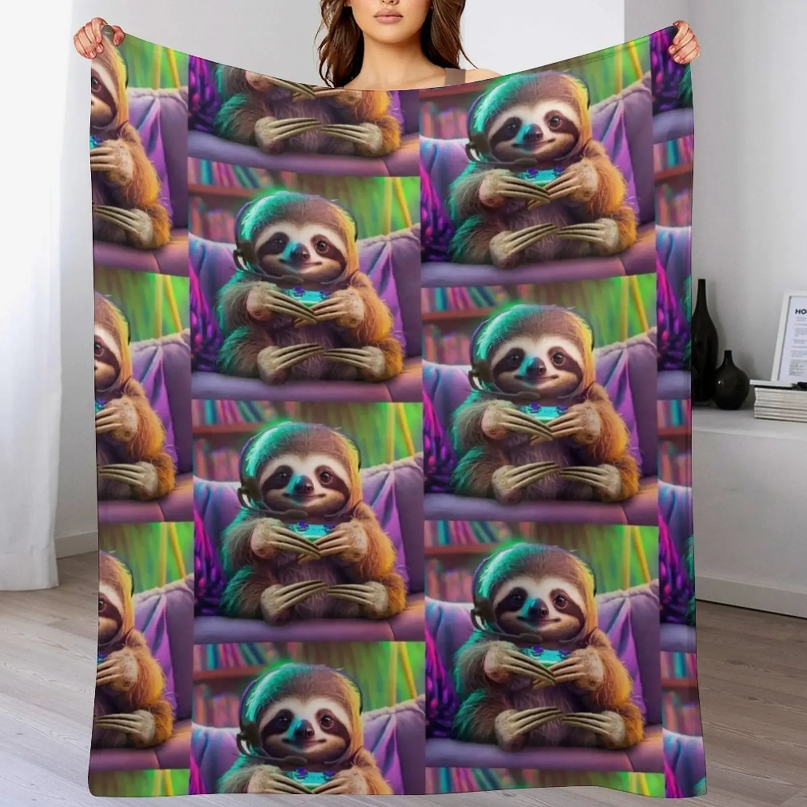 

Gamer Sloth Throw Blanket Cozy Light Blanket for Travel Camping Picnic