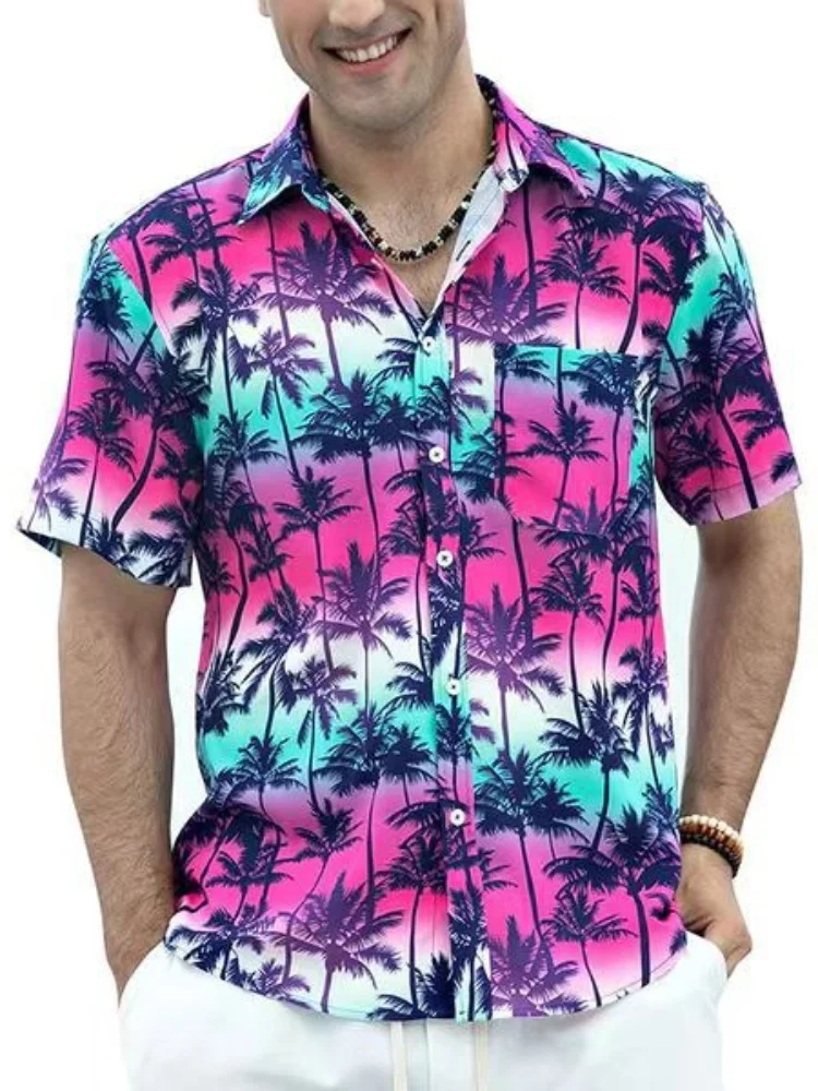 Summer High quality beach Short sleeve shirt Men\'s loose breathable short sleeve Top printed Shirt