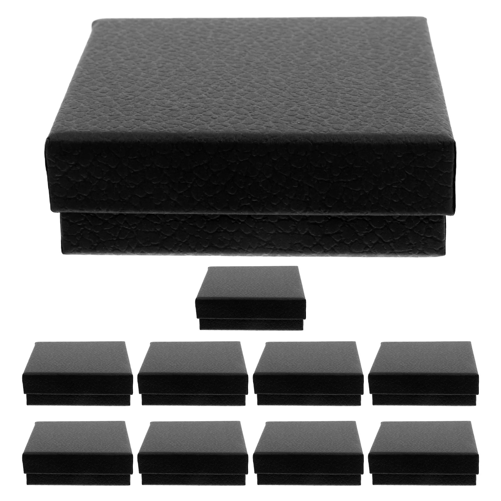 

10 шт. подарочных коробок для ювелирных изделий, черные, с текстурой личи, для колец, ожерелий, серег, с губчатой подкладкой, для путешествий, свадеб, подарков