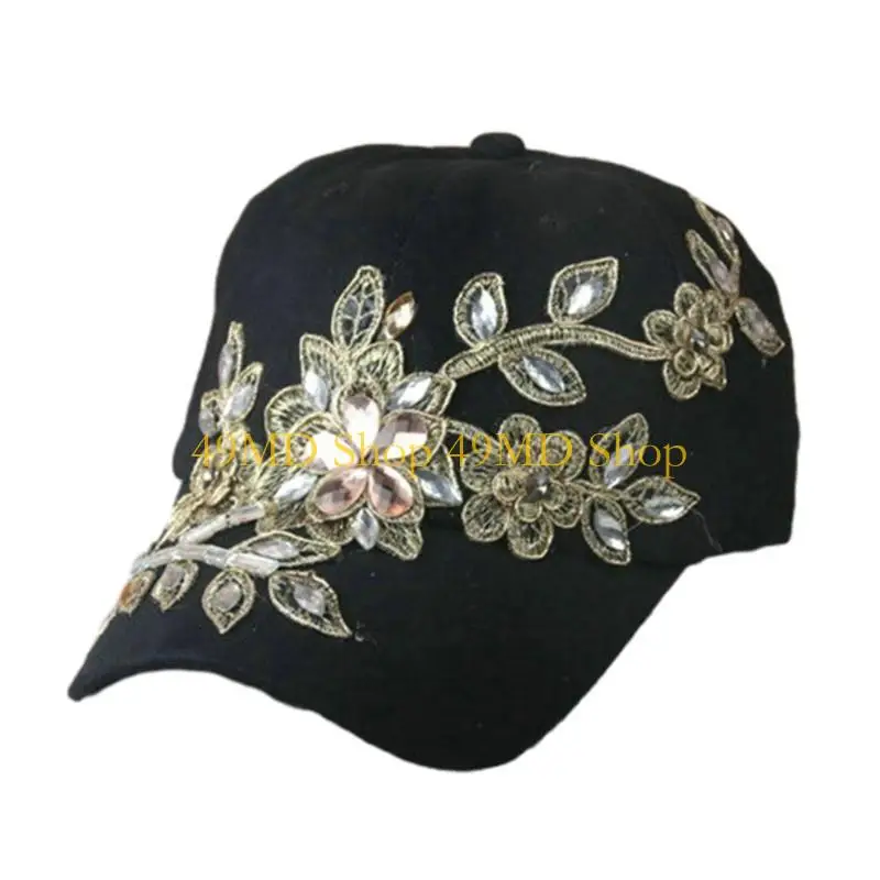 49MD Embroidery Flower Baseball Cap with Shining Crystal Mom Adult Sports Hat