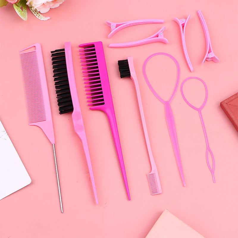 6/10pcs Hair Styling Combs Set Teasing Hair Brush Triple Teasing Comb Rat Tail Combs Edge Brush Hair Tail Braid Tool Loop