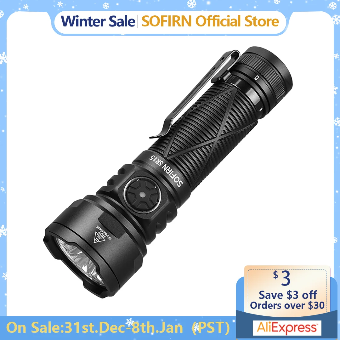 Sofirn SR15 4500lm Powerful Flashlight SFT25R LED Light 21700 USB C Rechargeable 5V/3A Charge and Discharge Torch