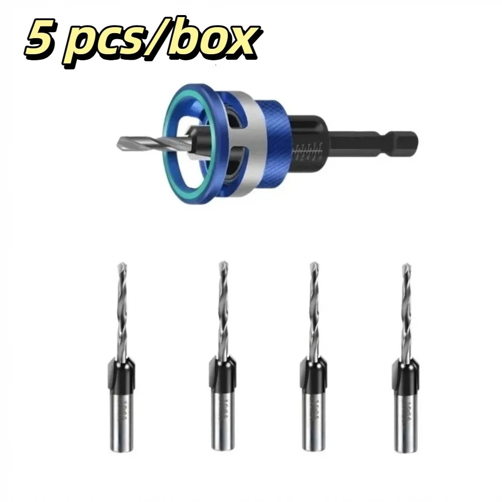 

5pcs/box Adjustable Depth Countersink Drill Bit Smooth Drilling Efficient Drilling Step Drill Clean Tapered Holes Durable Alloy