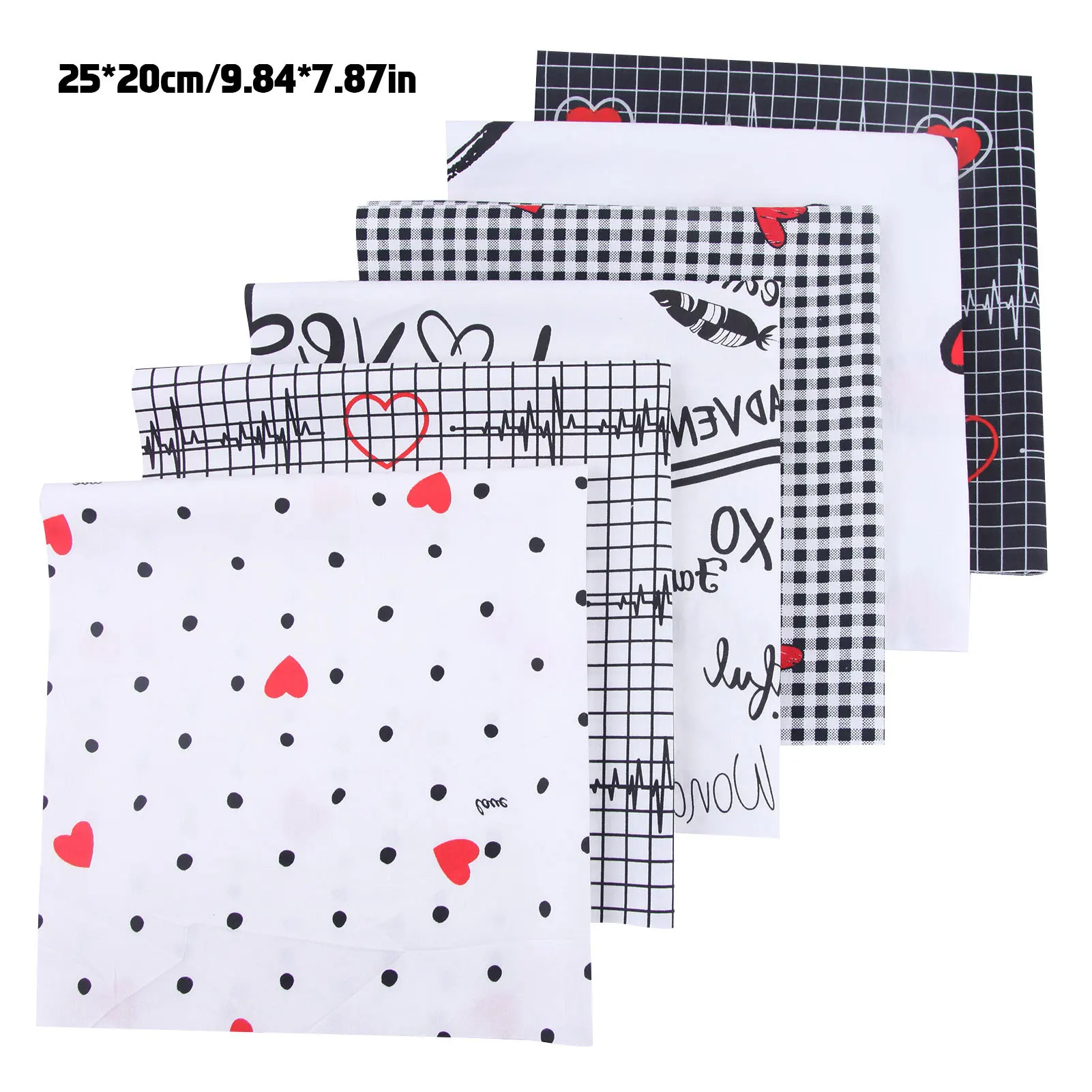 6PCS Valentine＇ s Day Fabric Heart Romantic Cotton Sewing Fabric